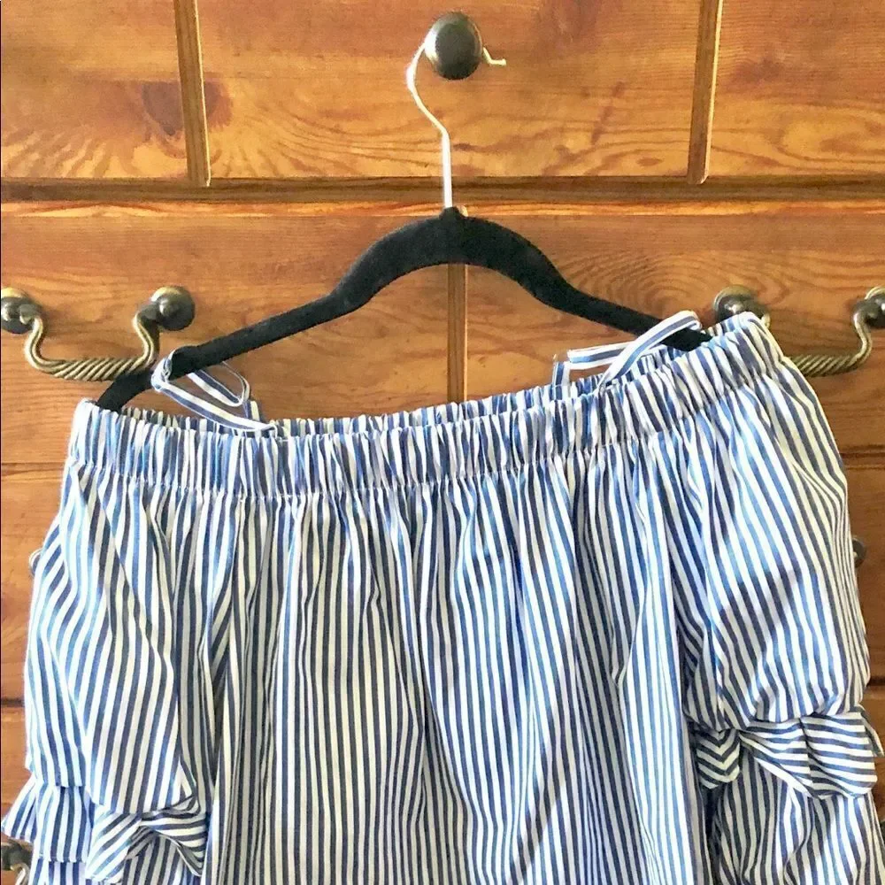 BCX Blue Striped Off The Shoulder Blouse - Picture 5 of 6